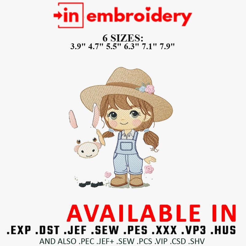 Farm Girl Embroidery Designs 6 Sizes