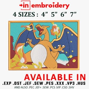 CHARIZARD POKEMON Rectangle Embroidery Design 4 Sizes