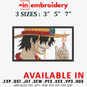 Ace Finger Flame One Piece Anime Embroidery Design 3 Sizes