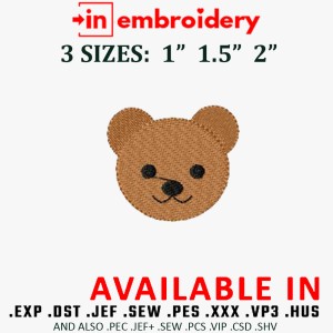 Mini Bear Head Embroidery Design 3 Sizes
