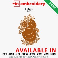 Floral Pumpkin Silhouette Embroidery Design – 1 Size