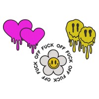 Melting Heart / Smile and FUCK OFF FLOWER SMILE Embroidery Designs Pack 6 Sizes