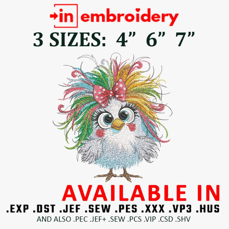 Funny Crazy Chicken Embroidery Design, 3 sizes, Instant Download