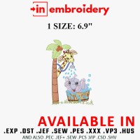 Giraffe and Elephant Bath Embroidery Design