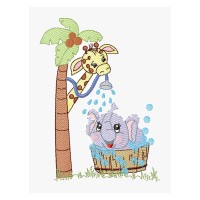 Giraffe and Elephant Bath Embroidery Design