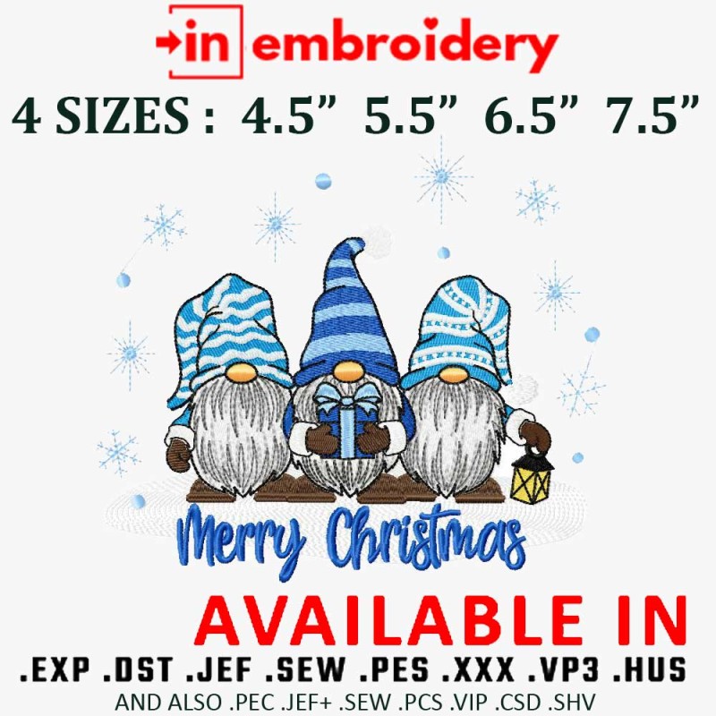 Christmas Gnomes Embroidery Design 4 Sizes