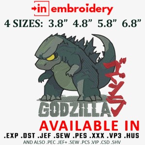 GODZILLA Dragon Embroidery Design 4 Sizes