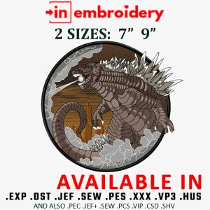 GODZILLA Dragon Embroidery Design 2 Sizes