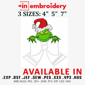 Christmas Green Monster Bow Appliqué Embroidery Design 3 sizes