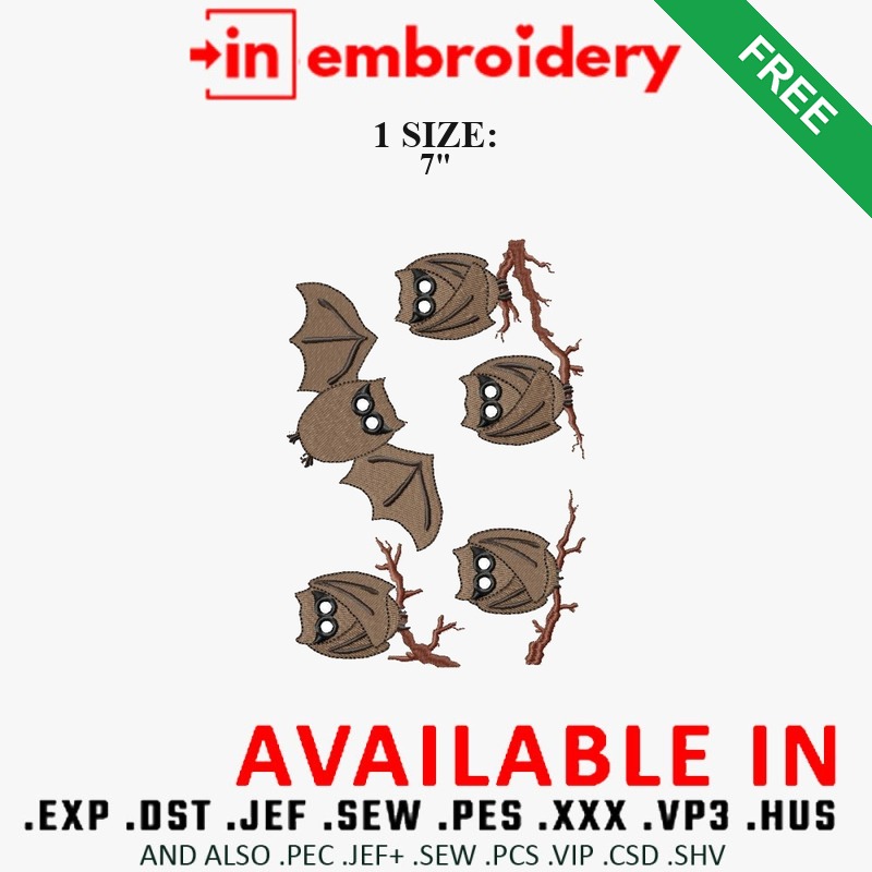 Halloween Bats on Branches Embroidery Design – 1 Size