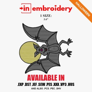 Bat and Full Moon Halloween Embroidery Design – 1 Size Bat and Full Moon Halloween Embroidery Design – 1 Size