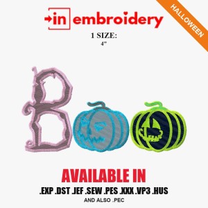 Boo Pumpkins Lettering Halloween Embroidery Design – 1 Size
