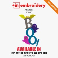 BOO with Bat Halloween Embroidery Design – 7 Sizes