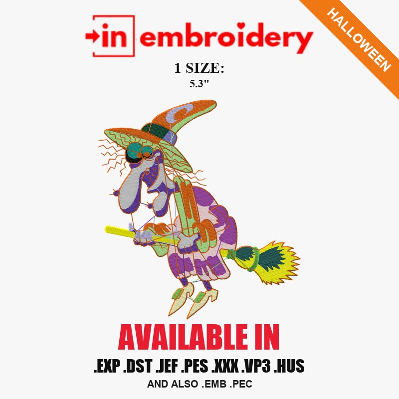 Broom Witch Halloween Embroidery Design – 1 Size