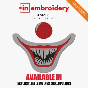 Creepy Clown Mask Halloween Embroidery Design – 4 Sizes