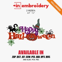 Happy Halloween Lettering Embroidery Design – 2 Sizes