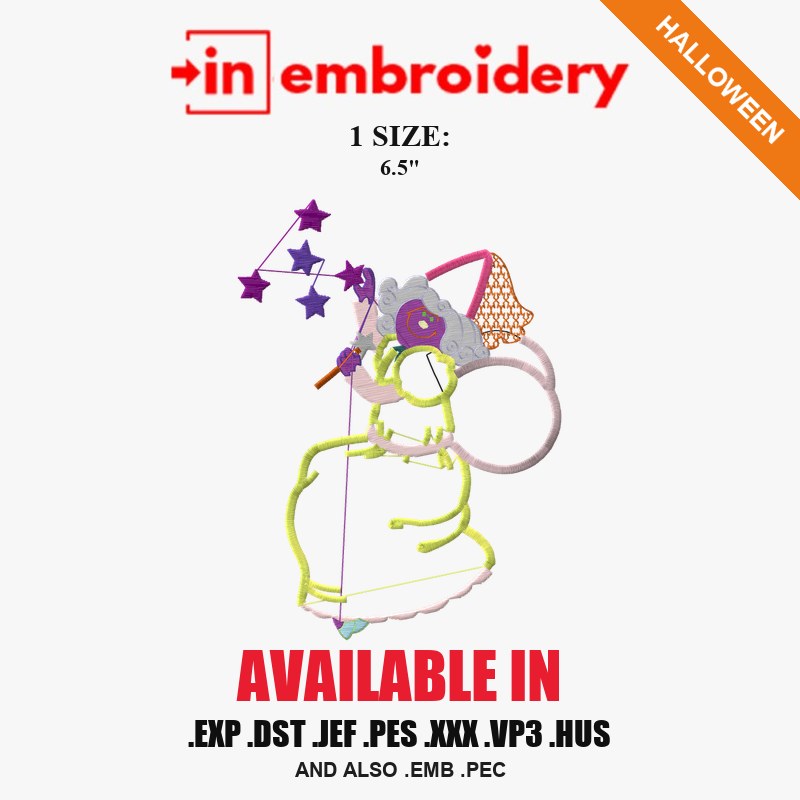 Little Star Witch Halloween Embroidery Design – 1 Size