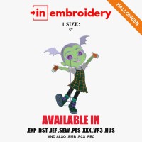 Little Vampire Girl Halloween Embroidery Design – 1 Size