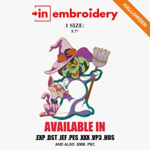 Little Witch with Broom Halloween Embroidery Design – 1 Size Little Witch with Broom Halloween Embroidery Design – 1 Size