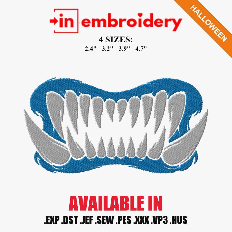 Monster Fangs Mask Halloween Embroidery Design – 4 Sizes