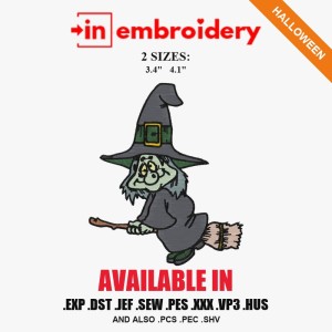 Old Witch on Broom Halloween Embroidery Design – 2 Sizes Old Witch on Broom Halloween Embroidery Design – 2 Sizes