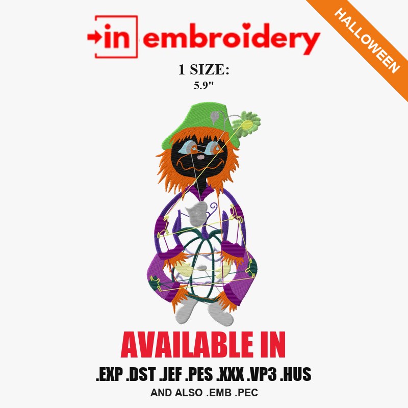 Patchwork Scarecrow Halloween Embroidery Design – 1 Size