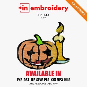 Pumpkin and Candle Halloween Embroidery Design – 1 Size Pumpkin and Candle Halloween Embroidery Design – 1 Size