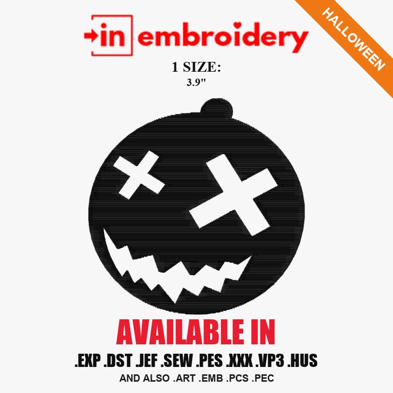 Pumpkin Face Silhouette Halloween Embroidery Design – 1 Size
