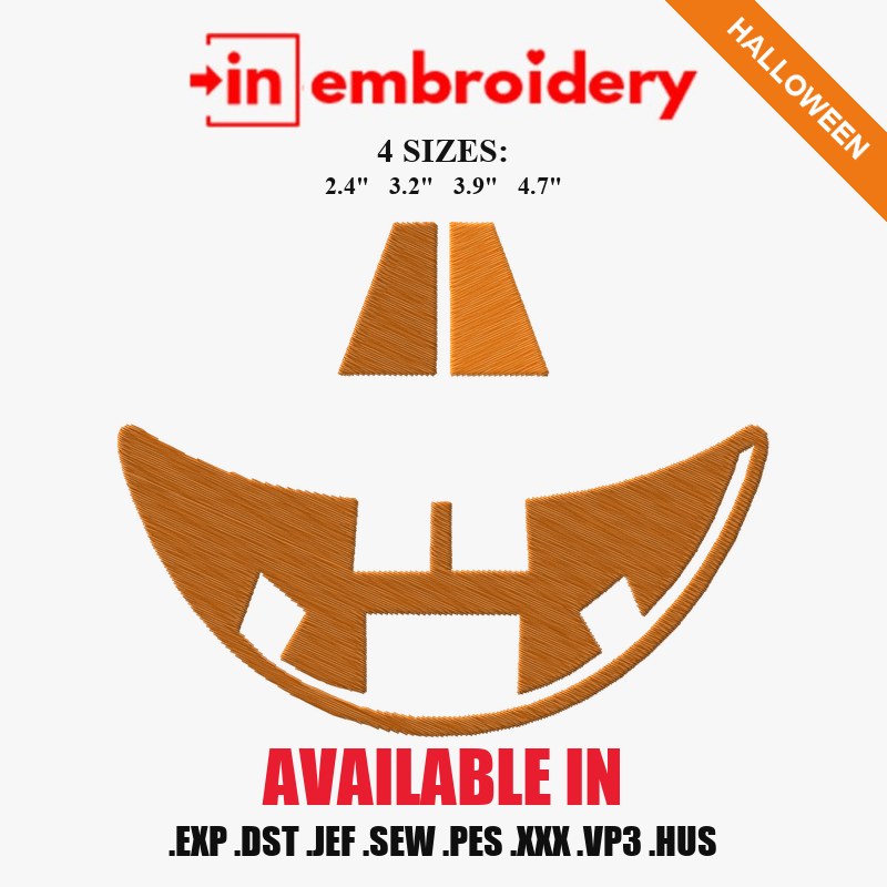 Pumpkin Grin Mask Halloween Embroidery Design – 4 Sizes