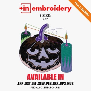 Pumpkin Night with Candles Halloween Embroidery Design – 1 Size Pumpkin Night with Candles Halloween Embroidery Design – 1 Size