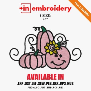 Pumpkin Trio with Flower Halloween Embroidery Design – 1 Size Pumpkin Trio with Flower Halloween Embroidery Design – 1 Size