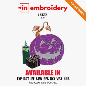 Pumpkin with Gift and Candle Halloween Embroidery Design – 1 Size Pumpkin with Gift and Candle Halloween Embroidery Design – 1 Size