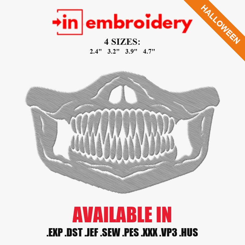 Skull Teeth Mask Halloween Embroidery Design – 4 Sizes