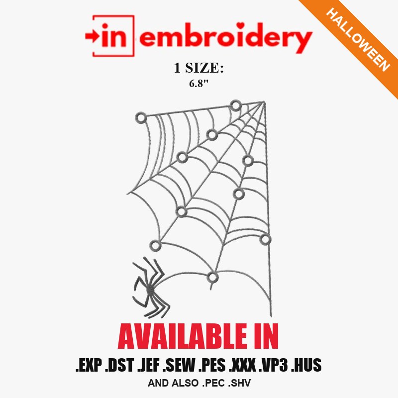 Spider Web Corner Halloween Embroidery Design – 1 Size