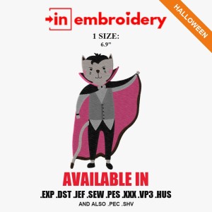 Vampire Cat Boy Halloween Embroidery Design – 1 Size Vampire Cat Boy Halloween Embroidery Design – 1 Size