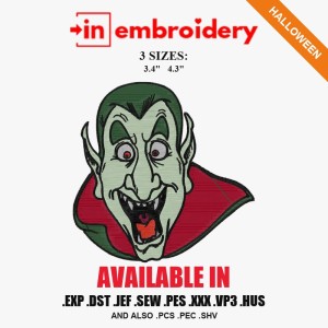 Vampire Face Halloween Embroidery Design – 3 Sizes