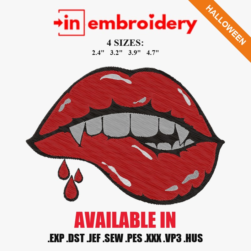 Vampire Lips Mask Halloween Embroidery Design – 4 Sizes