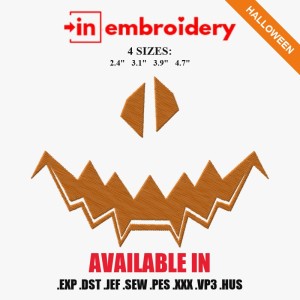 Zigzag Pumpkin Grin Mask Halloween Embroidery Design – 4 Sizes