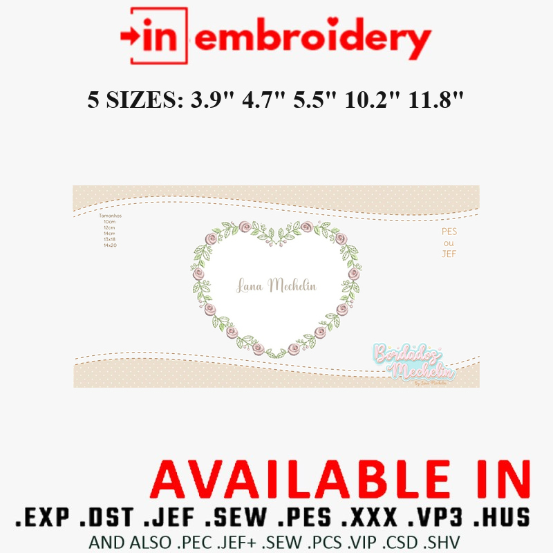 Heart Embroidery Design 5 Sizes