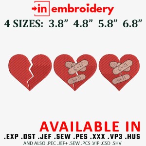 Broken Heart Embroidery Design 4 Sizes