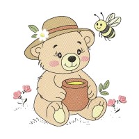Honey Bear Embroidery Design 8 Sizes Free Download
