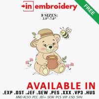 Honey Bear Embroidery Design 8 Sizes Free Download