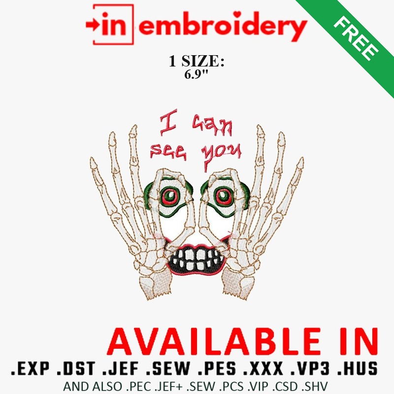 I Can See You Skeleton Hands Embroidery Design – 1 Size