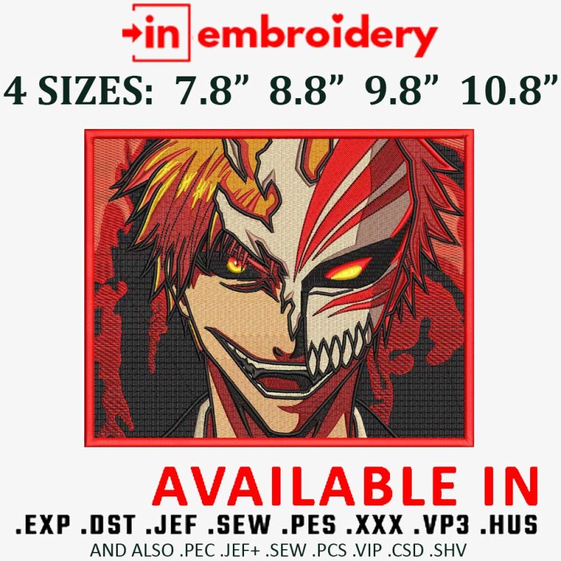 Ichigo Kurosaki Face Mask Embroidery Design 4 Sizes