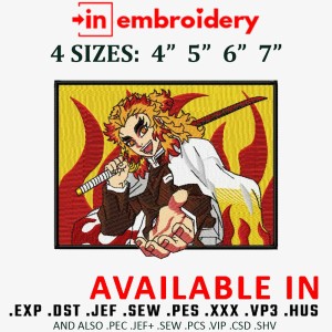 Rengoku Frame Sword Anime Embroidery Design 4 Sizes