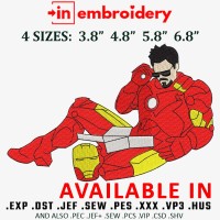 Iron Man Sitting With Glasses Embroidery Design 4 Sizes
