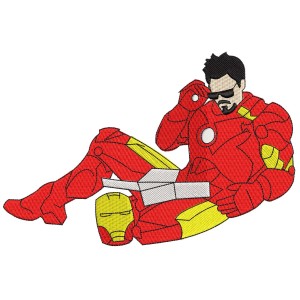 Iron Man Sitting With Glasses Embroidery Design 4 Sizes