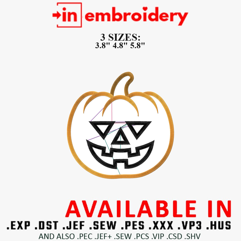 Jack O Lantern Pumpkin Halloween Embroidery Design 3 Sizes