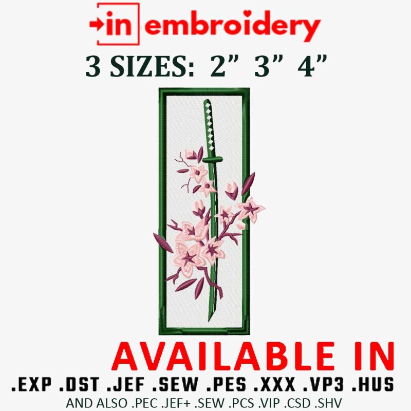 Katana Sakura Embroidery Design 3 Sizes