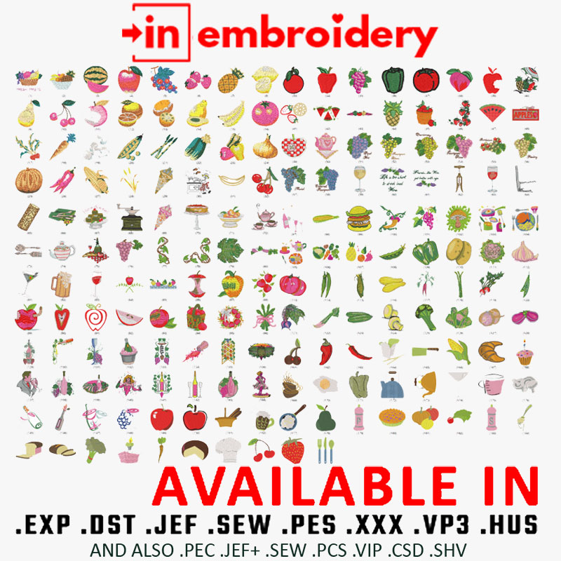 +180 Kitchen and Cooking Embroidery Designs Collection